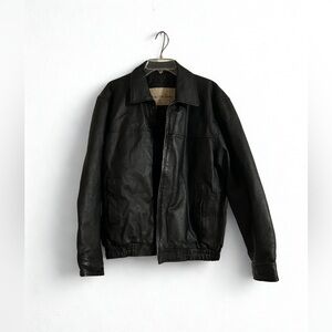 Men's Black Leather Bomber Jacket
